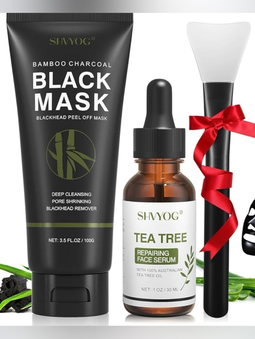 Black Charcoal Mask & Tea Tree Repairing Serum Set